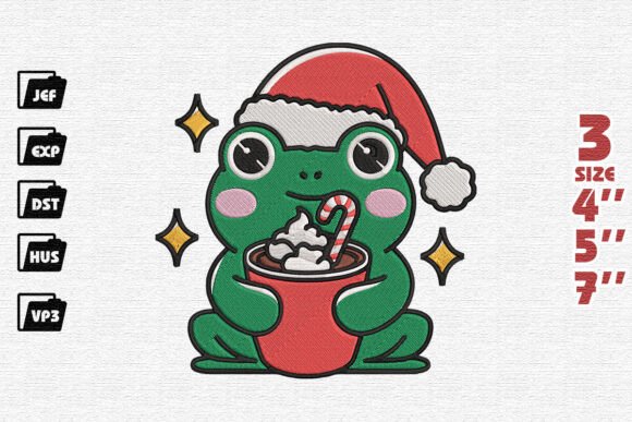 Cute Merry Frog Embroidery