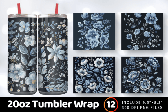 Dusty Blue Floral Tumbler Wrap