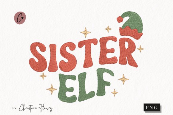 Faux Embroidery Sister Elf PNG