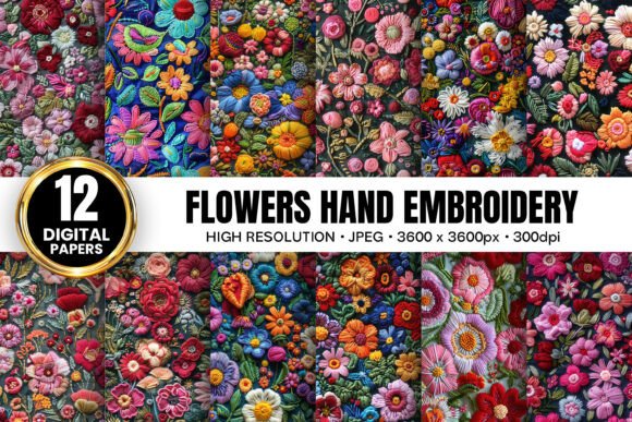 Flowers Hand Embroidery Digital Papers