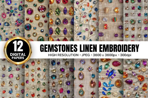 Gemstone Embroidery Linen Fabric Pattern