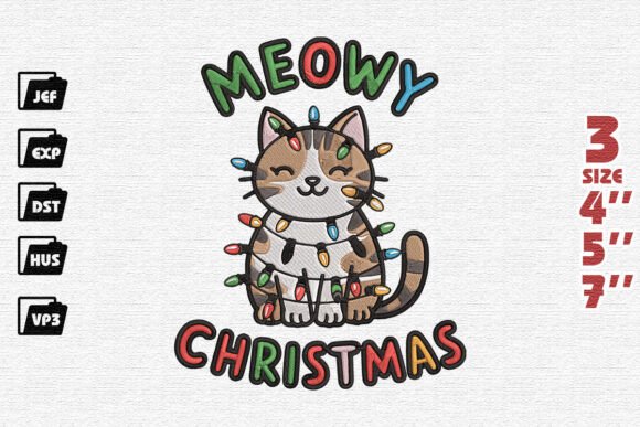 Meowy and Bright Cute Cat Christmas Embroidery