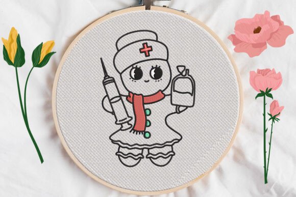 Nurse Gingerbread Applique Embroidery